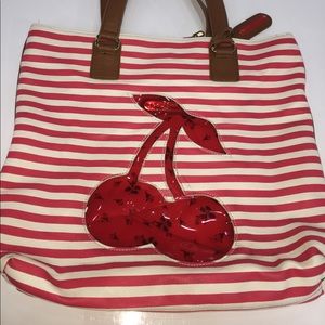 Rare Betsey Johnson striped cherry tote purse